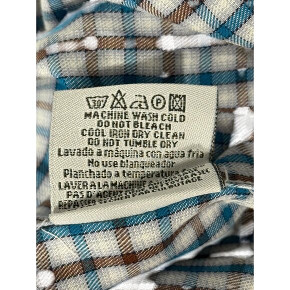 Coogi Luxe Mens Button-Up Checkered Shirt Blue Brown White Long Sleeve Size L - Picture 7 of 7